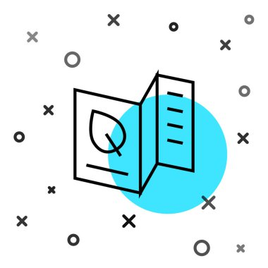 Siyah çizgi vejetaryen yemek menüsü simgesi beyaz arka planda izole edilmiş. Restoran ve kafe için vejetaryen yemek menüsü. Rastgele dinamik şekiller. Vektör