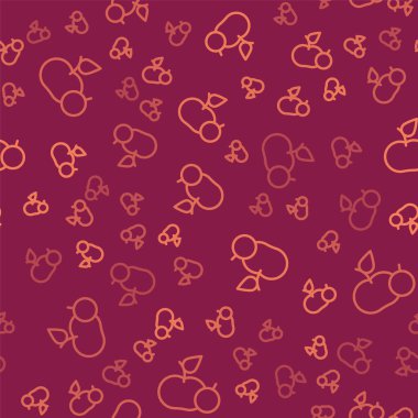 Kahverengi çizgi Apple simgesi kırmızı arkaplanda kusursuz desen izole etti. Fazla kilolu. Sağlıklı diyet menüsü. Fitness diyeti elması. Vektör