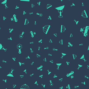 Bebek şapkası, kum ve kürekle kum havuzu, oyuncak bebek ve oyuncak arabayı kusursuz bir şekilde ayarla. Vektör