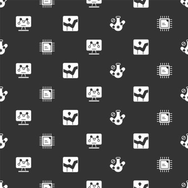 İlaç hapı, işlemci işlemci işlemcisi, genetik mühendisliği ve grafik grafiklerini kusursuz desen üzerine ayarla. Vektör