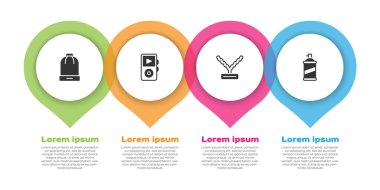 Kış şapkası, müzik çalar, rapçi zinciri ve boya spreyi. Ticari bilgi şablonu. Vektör