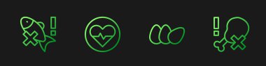 Tavuk yumurtası, balık yok, kalp atışı ve tavuk bacağı. Renk simgeleri. Vektör