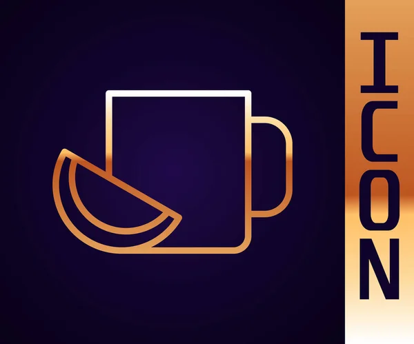 金线杯茶与柠檬图标分离的黑色背景 — 图库矢量图片