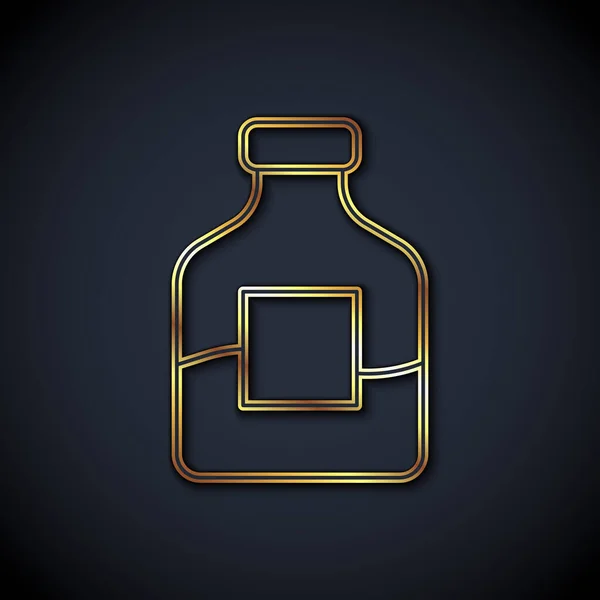 Guld Linje Glasflaska Vodka Ikon Isolerad Svart Bakgrund Vektor — Stock vektor