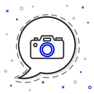 Çizgi fotoğraf makinesi simgesi beyaz arkaplanda izole edildi. Fotoğraf makinesi simgesi. Renkli taslak konsepti. Vektör.