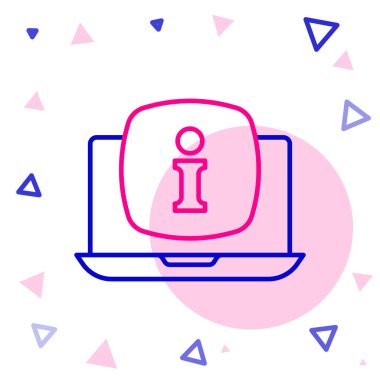 Beyaz arkaplanda bilgi simgesine sahip bir dizüstü bilgisayar. Renkli taslak konsepti. Vektör