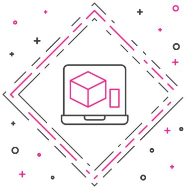 Satır 3D yazıcı simgesi beyaz arkaplanda izole edildi. 3D baskı. Renkli taslak konsepti. Vektör