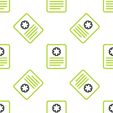 Klinik kayıt simgesine sahip Line Medikal panosu beyaz arka planda izole edilmiş kusursuz desen. Reçete, tıbbi kontrol işaretleri raporu. Vektör