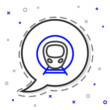 Tren ve demiryolu ikonu beyaz arka planda izole edildi. Toplu taşıma sembolü. Metro treni nakliyesi. Metro yeraltı. Renkli taslak konsepti. Vektör