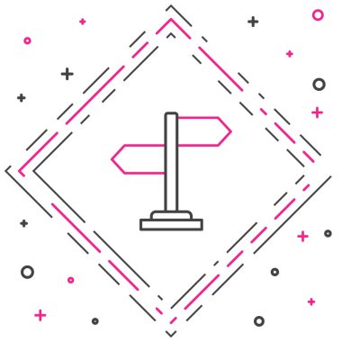 Line Road trafik tabelası. Beyaz arkaplanda sinyal simgesi izole edildi. İşaretçi sembolü. İzole sokak bilgi levhası. Yön tabelası. Renkli taslak konsepti. Vektör