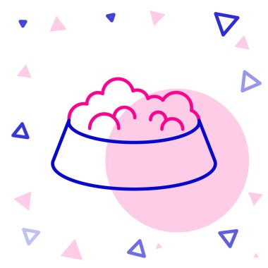 Beyaz arka planda izole edilmiş kedi ya da köpek ikonu için evcil hayvan yemek kasesi. Köpek ya da kedi pençesi izi. Renkli taslak konsepti. Vektör