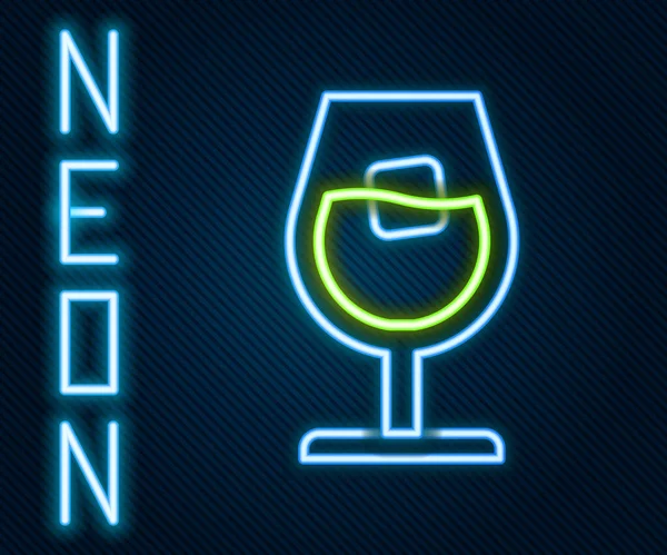 Ligne Lumineuse Néon Icône Verre Vin Isolé Sur Fond Noir — Image vectorielle