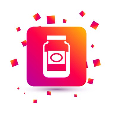 Beyaz arka planda beyaz reçel kavanozu simgesi izole edildi. Kare renk düğmesi. Vektör