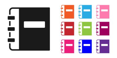 Siyah Not Defteri simgesi beyaz arkaplanda izole edildi. Spiral not defteri simgesi. Okul defteri. Yazı tahtası. Okul günlüğü. Simgeleri renklendirin. Vektör