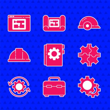 Kullanıcı kılavuzunu, Araç Kutusunu, Vites kutusunu ve okları iş akışı, işçi kaskı ve Ev planı simgesi olarak ayarla. Vektör