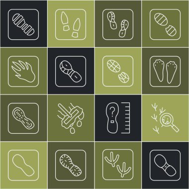 Çizgili insan ayak izleri, Kuş, Tavşan ve Tavşan pençesi, Timsah timsah ve ikon. Vektör