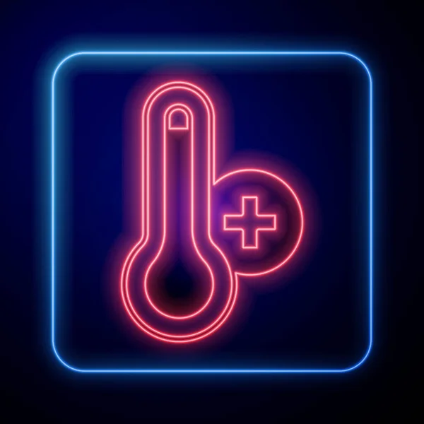 Gloeiende Neon Meteorologie Thermometer Meten Warmte Koude Pictogram Geïsoleerd Zwarte — Stockvector