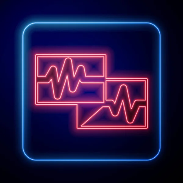 Glowing Neon Computer Monitor Cardiogram Icon Isolated Black Background Monitoring — Stock Vector