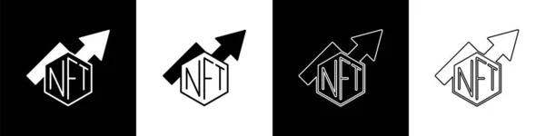 Stel Nft Groeistaafdiagram Pictogram Geïsoleerd Zwart Wit Achtergrond Niet Fungibel — Stockvector