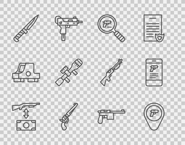 Set Line Αγορά Τουφέκι Τοποθεσία Όπλο Πιστόλι Την Αναζήτηση Όπλο — Διανυσματικό Αρχείο