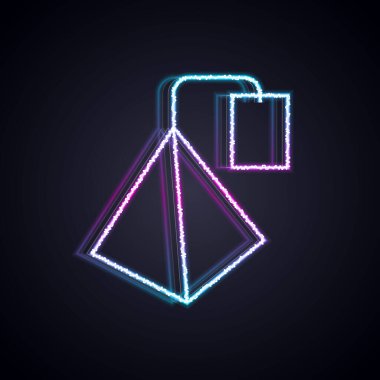 Parlayan neon hattı çay poşeti simgesi siyah arkaplanda izole edildi. Vektör