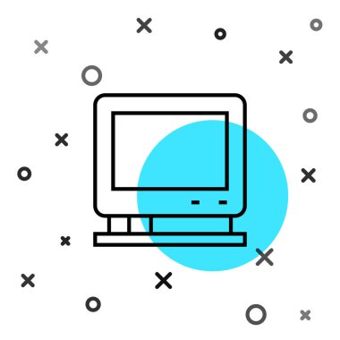 Siyah çizgi Retro TV simgesi beyaz arkaplanda izole edildi. Televizyon tabelası. Rastgele dinamik şekiller. Vektör