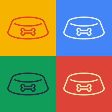 Kedi ya da köpek ikonu için kedi ya da köpek maması kasesi renkli arka planda izole edilmiş. Köpek ya da kedi pençesi izi. Vektör