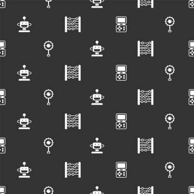 Tetris Elektronik Oyunu, Çıngıraklı Bebek Oyuncağı, Robot ve Abaküs 'ü kusursuz düzene sokun. Vektör