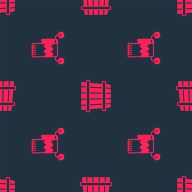 Havluyu askıya al ve sauna kovasını pürüzsüz desene getir. Vektör