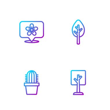 Set hattı Ormanı, kaktüs peyote in pot, çiçek ve konum. Renk simgeleri. Vektör