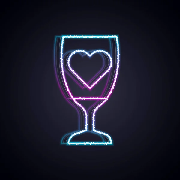 Glödande Neon Line Glas Champagne Ikon Isolerad Svart Bakgrund Glad — Stock vektor