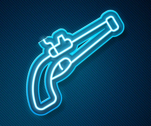 Zářící Neonová Linie Ročník Pistole Ikona Izolované Modrém Pozadí Starověká — Stockový vektor
