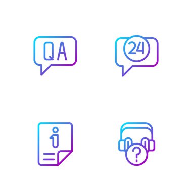 Kulaklıkları soru, bilgi, soru, cevap ve telefon ile 24 saat destekli hale getirin. Renk simgeleri. Vektör