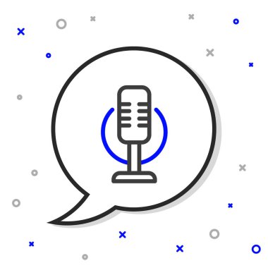 Beyaz arkaplanda hat mikrofon simgesi izole edildi. Radyodaki mikrofondan. Sözcü işareti. Renkli taslak konsepti. Vektör