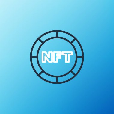 Mavi arkaplanda NFT dijital şifreleme resim simgesi izole edildi. Para iadesi olmayan jeton. Renkli taslak konsepti. Vektör