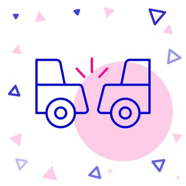 Çizgi Araba kazası ikonu beyaz arkaplanda izole edildi. İki arabanın karıştığı bir araba kazası. Renkli taslak konsepti. Vektör