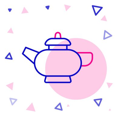 Geleneksel Çin çay seremonisi ikonu beyaz arka planda izole edildi. Fincanlı çaydanlık. Renkli taslak konsepti. Vektör