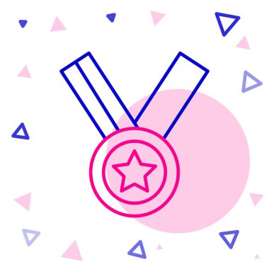 Beyaz arkaplanda çizgi madalyası simgesi izole edildi. Kazanan başarı işareti. Ödül madalyası. Renkli taslak konsepti. Vektör