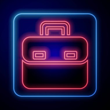 Parlayan neon çanta simgesi siyah arkaplanda izole edildi. İş ilanı. İş portföyü. Vektör