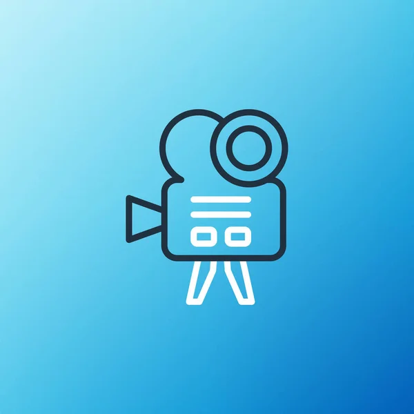 Zeile Retro Kino Kamera Symbol Isoliert Auf Blauem Hintergrund Videokamera — Stockvektor