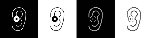 Установите Значок Слухового Аппарата Черно Белом Фоне Слух Ухо Вектор — стоковый вектор