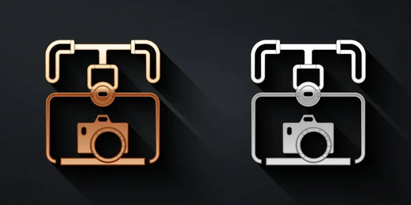 Gold Silver Gimbal Stabilizer Dslr Camera Icon Isolated Black Background — Stock Vector