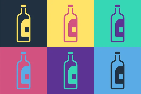 Arte Pop Icono Botella Vino Aislado Sobre Fondo Color Vector — Vector de stock