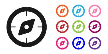 Siyah Pusula simgesi beyaz arkaplanda izole edildi. Rüzgâr yön bulma sembolü. Rüzgar gül işareti. Simgeleri renklendirin. Vektör