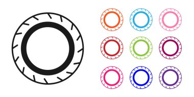 Siyah araba tekerleği ikonu beyaz arka planda izole edilmiş. Simgeleri renklendirin. Vektör