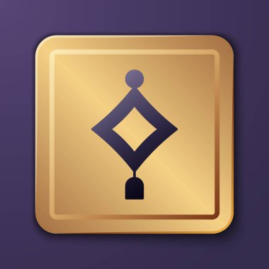 Mor Çin kağıt fener ikonu, mor arka planda izole edilmiş. Altın kare düğme. Vektör