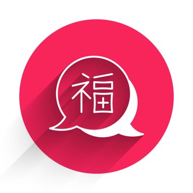 Beyaz Çin Yeni Yıl ikonu uzun gölge arkaplan izole. Kırmızı daire düğmesi. Vektör