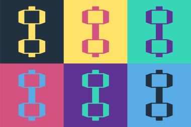 Pop Art Dumbbell simgesi renk arkaplanında izole edilmiş. Kas kaldırma, fitness halteri, spor malzemeleri. Vektör