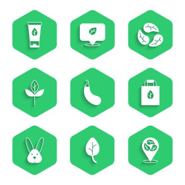 Patlıcan, yaprak ya da yaprak, vegan gıda diyeti, geri dönüşümlü alışveriş torbası, hayvanlara zulüm yok ve organik kozmetik ikonu. Vektör