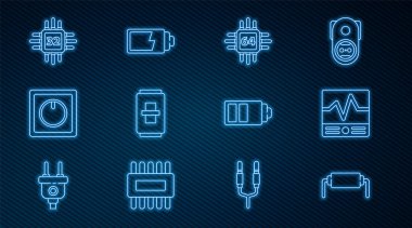 Hat direnci elektriği, elektriksel ölçüm aletleri, mikro devreli işlemci, ışık anahtarı, pil şarj seviyesi göstergesi ve simge ayarla. Vektör